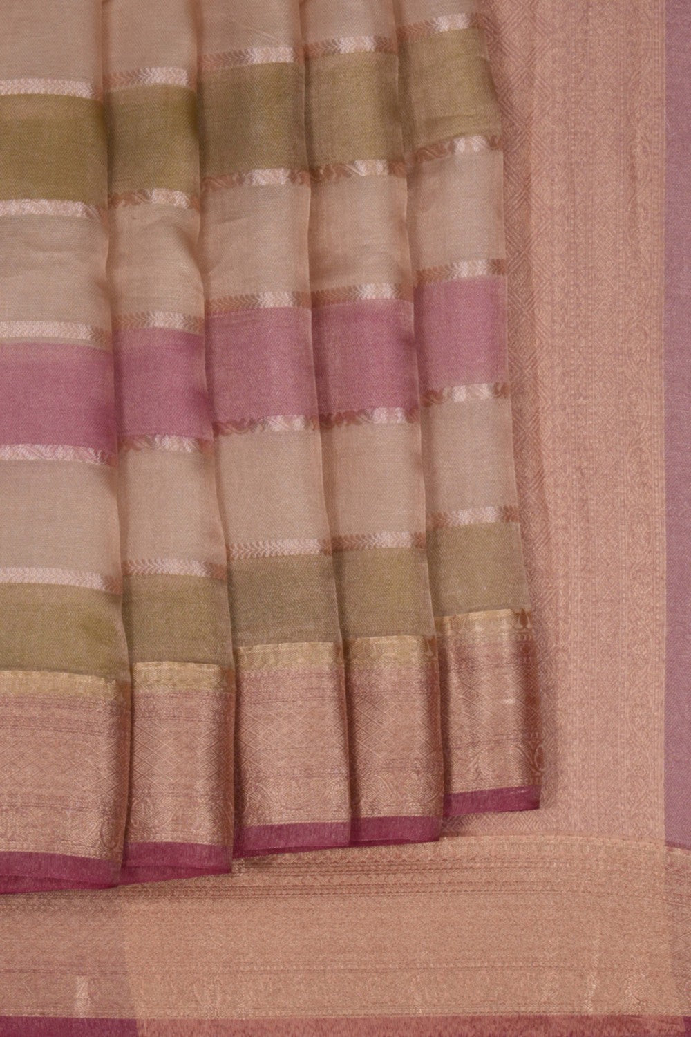 A Tissue Saree With Horizontal Zari Lines