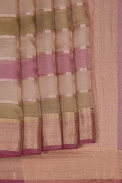 Image of A Tissue Saree With Horizontal Zari Lines