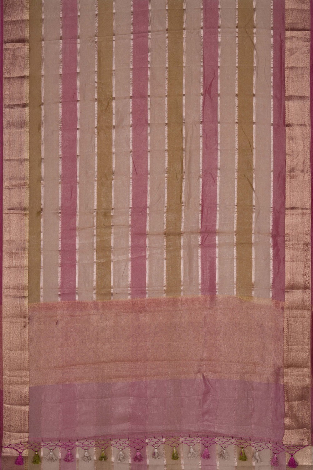 A Tissue Saree With Horizontal Zari Lines