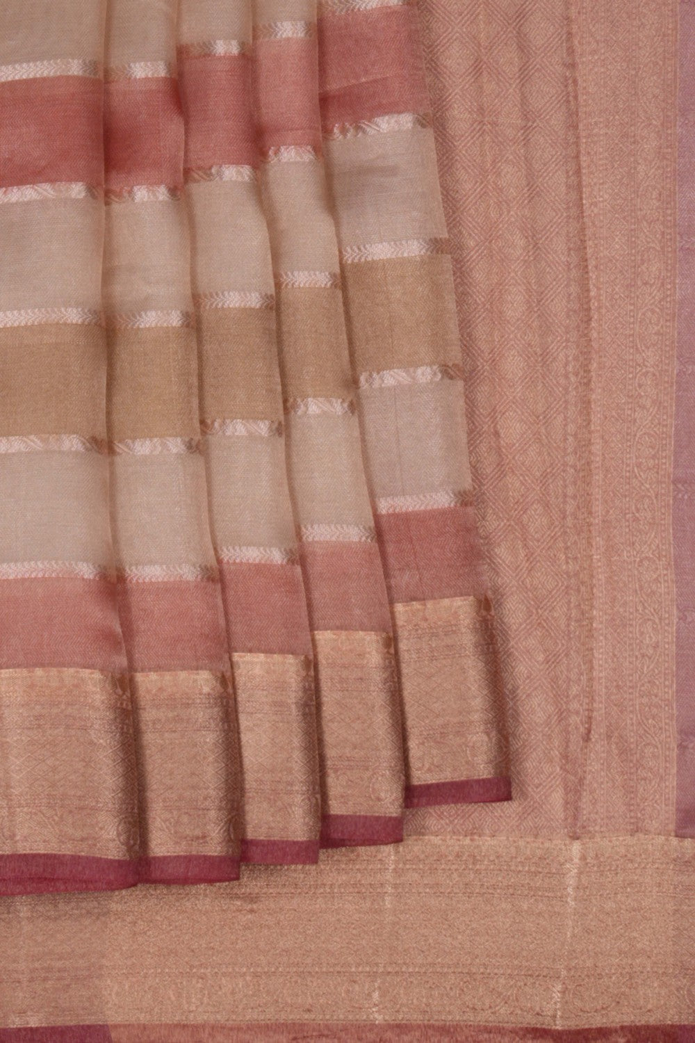 A Tissue Saree With Horizontal Zari Lines