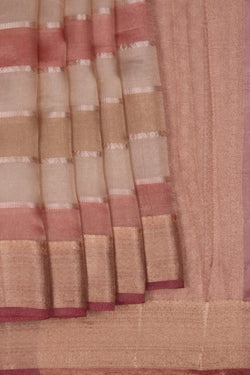 Image of A Tissue Saree With Horizontal Zari Lines