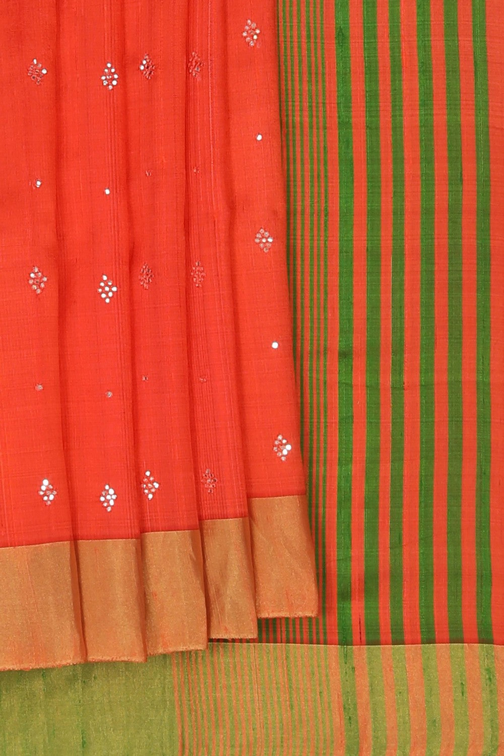 Image of Dupion Silk Coral Orange Saree