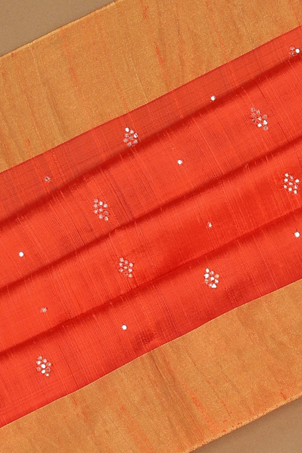 Image of Dupion Silk Coral Orange Saree