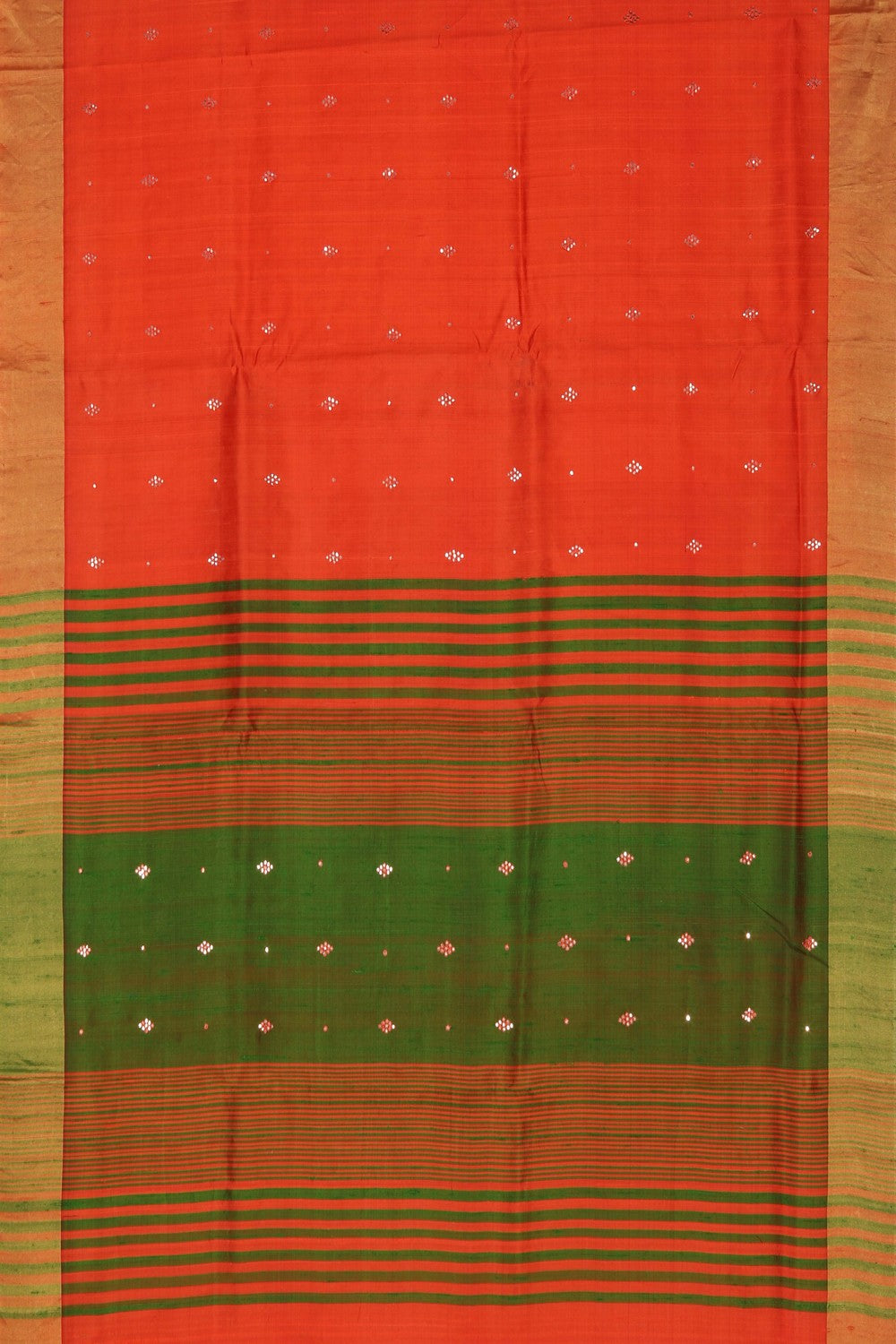 Image of Dupion Silk Coral Orange Saree