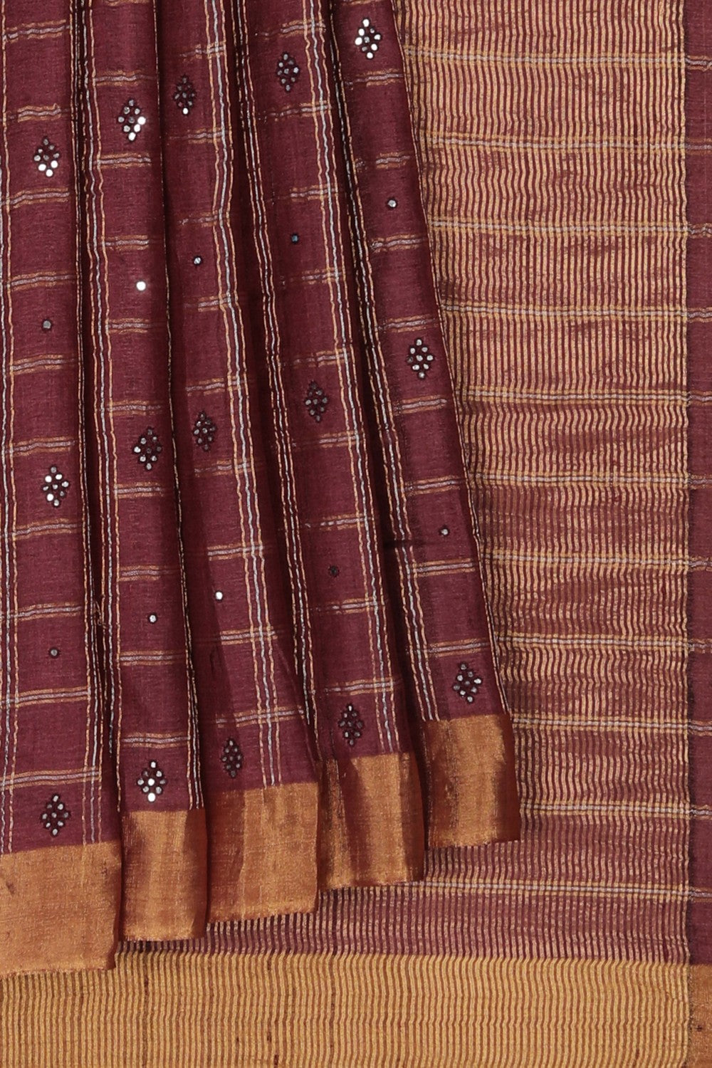 Image of Tussar Silk Deep Wine Purple Saree