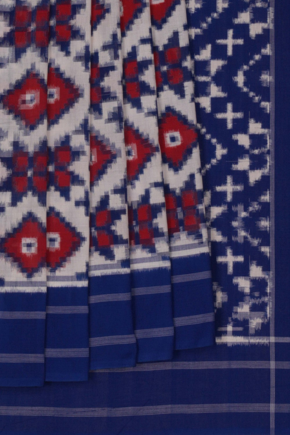 Image of Pochampally Ikat Cotton White Saree