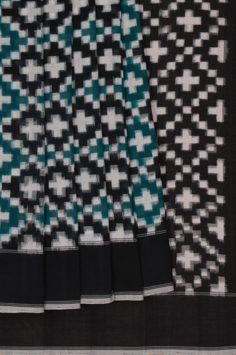 Image of Pochampally Ikat Cotton Teal Green Saree