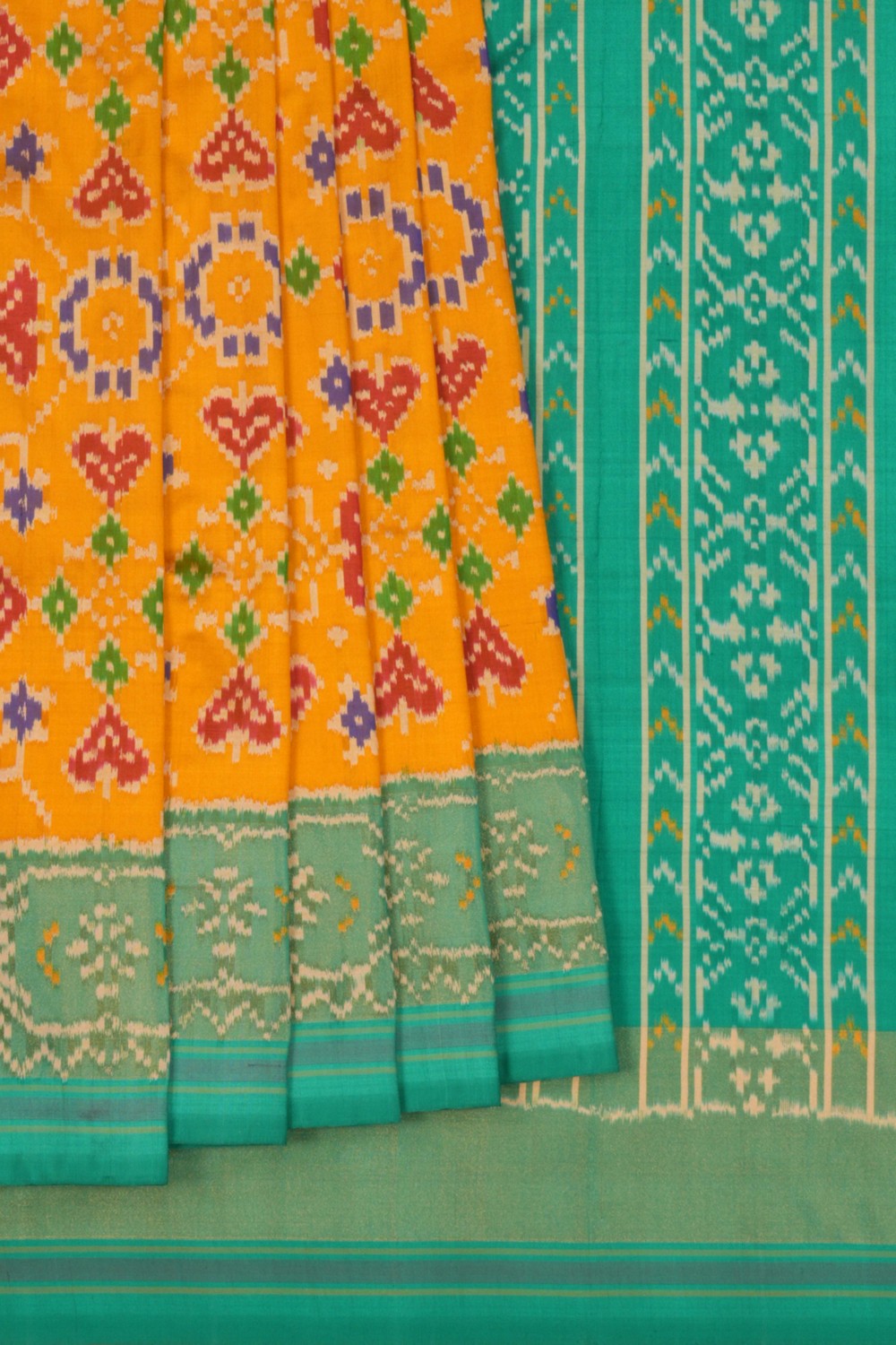 Image of Pochampally Ikat Silk Mustard Saree