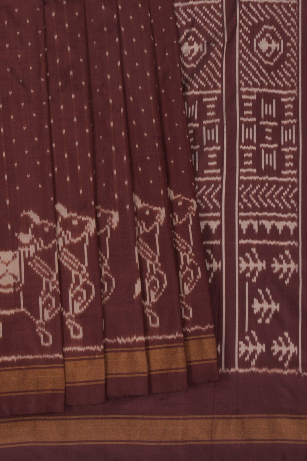 Pochampally Ikat Silk Brown Saree