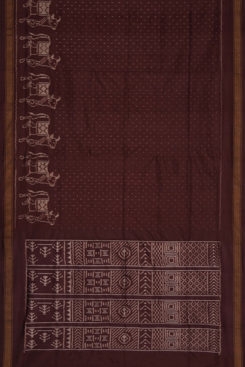 Pochampally Ikat Silk Brown Saree