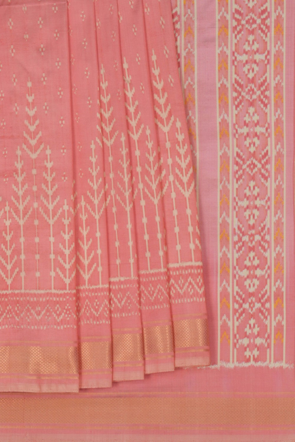 Pochampally Ikat Silk Peach Saree