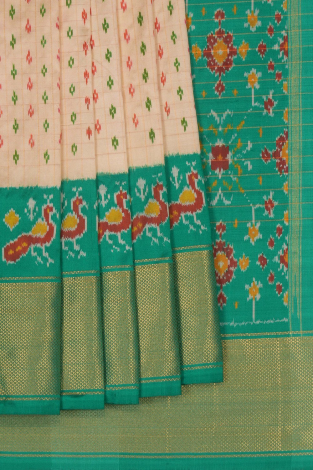 Image of Pochampally Ikat Silk Cream Saree