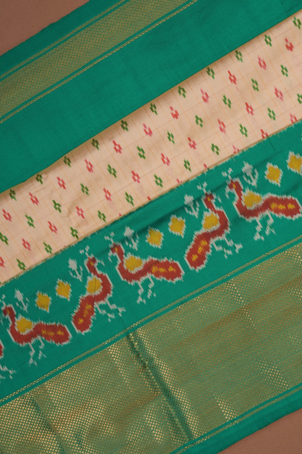Image of Pochampally Ikat Silk Cream Saree