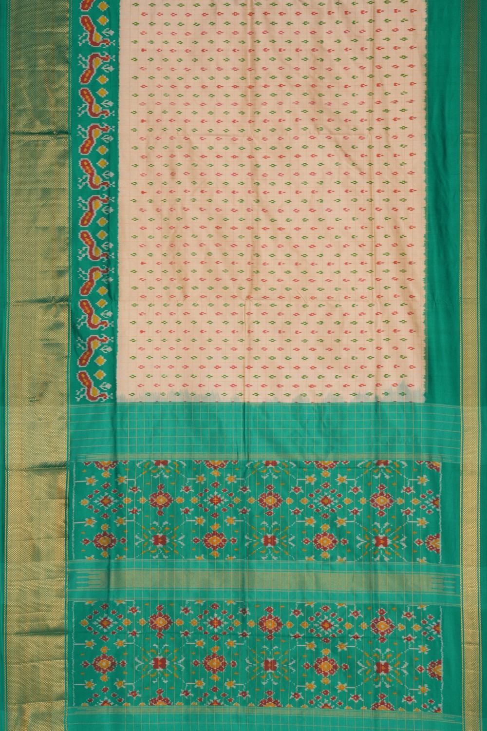 Pochampally Ikat Silk Cream Saree