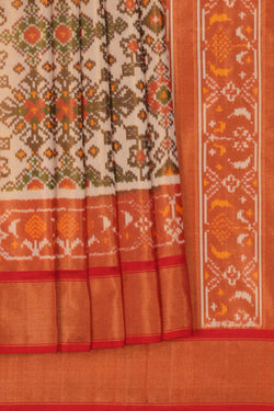 Image of Pochampally Ikat Tissue Silk Cream Saree