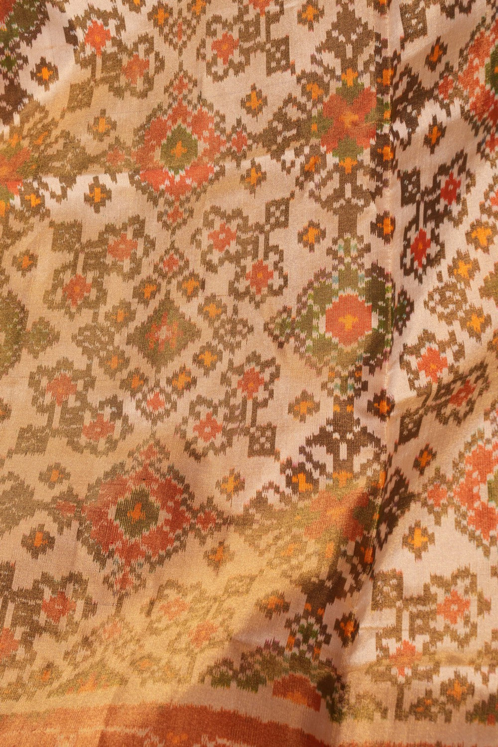 Image of Pochampally Ikat Tissue Silk Cream Saree