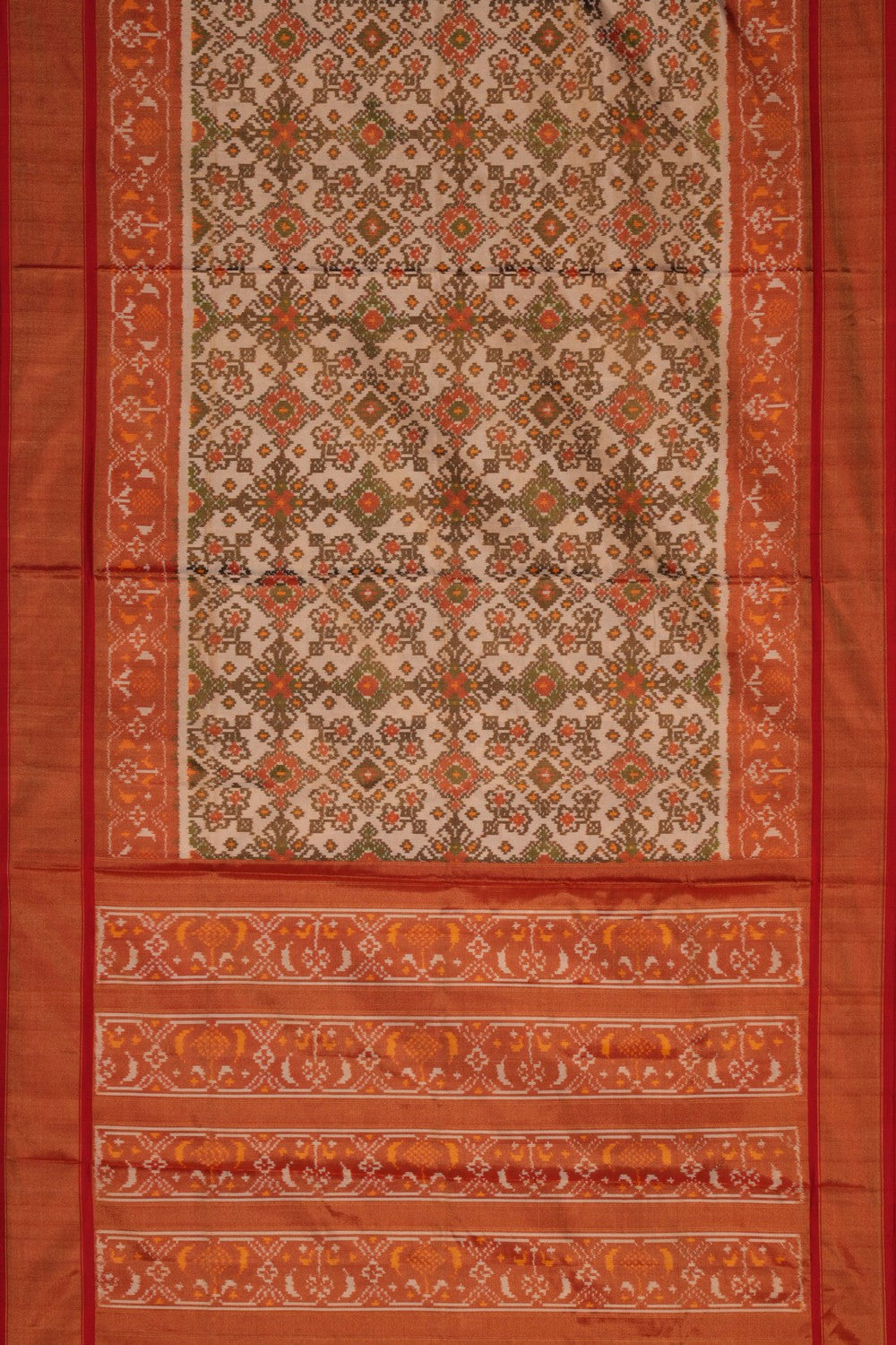 Image of Pochampally Ikat Tissue Silk Cream Saree