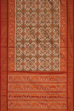 Image of Pochampally Ikat Tissue Silk Cream Saree