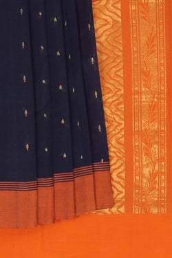 Image of South Cotton Navy Blue Saree