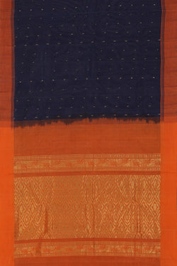 Image of South Cotton Navy Blue Saree