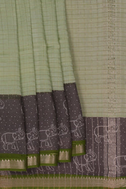 Image of An Elephant Printed Mangalgiri Silk Saree