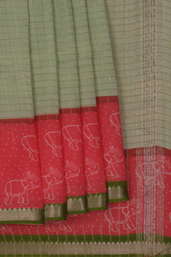 Image of An Elephant Printed Mangalgiri Silk Saree