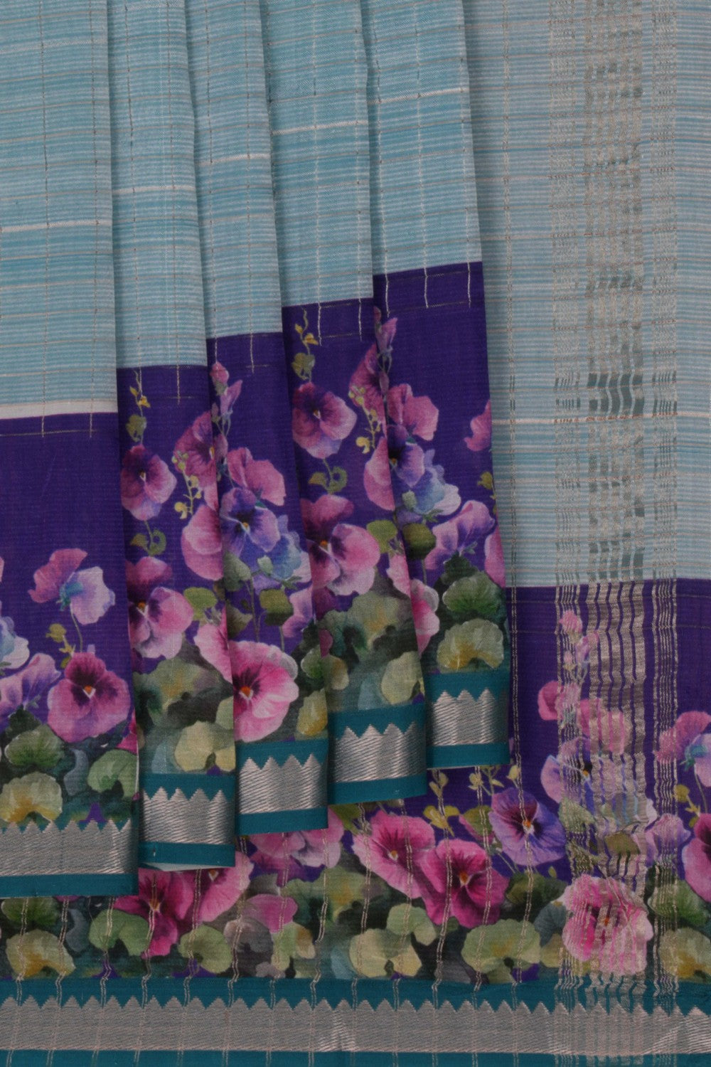 A Floral Printed Mangalgiri Silk Saree