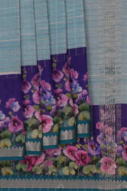 Image of A Floral Printed Mangalgiri Silk Saree