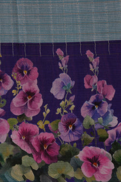Image of A Floral Printed Mangalgiri Silk Saree