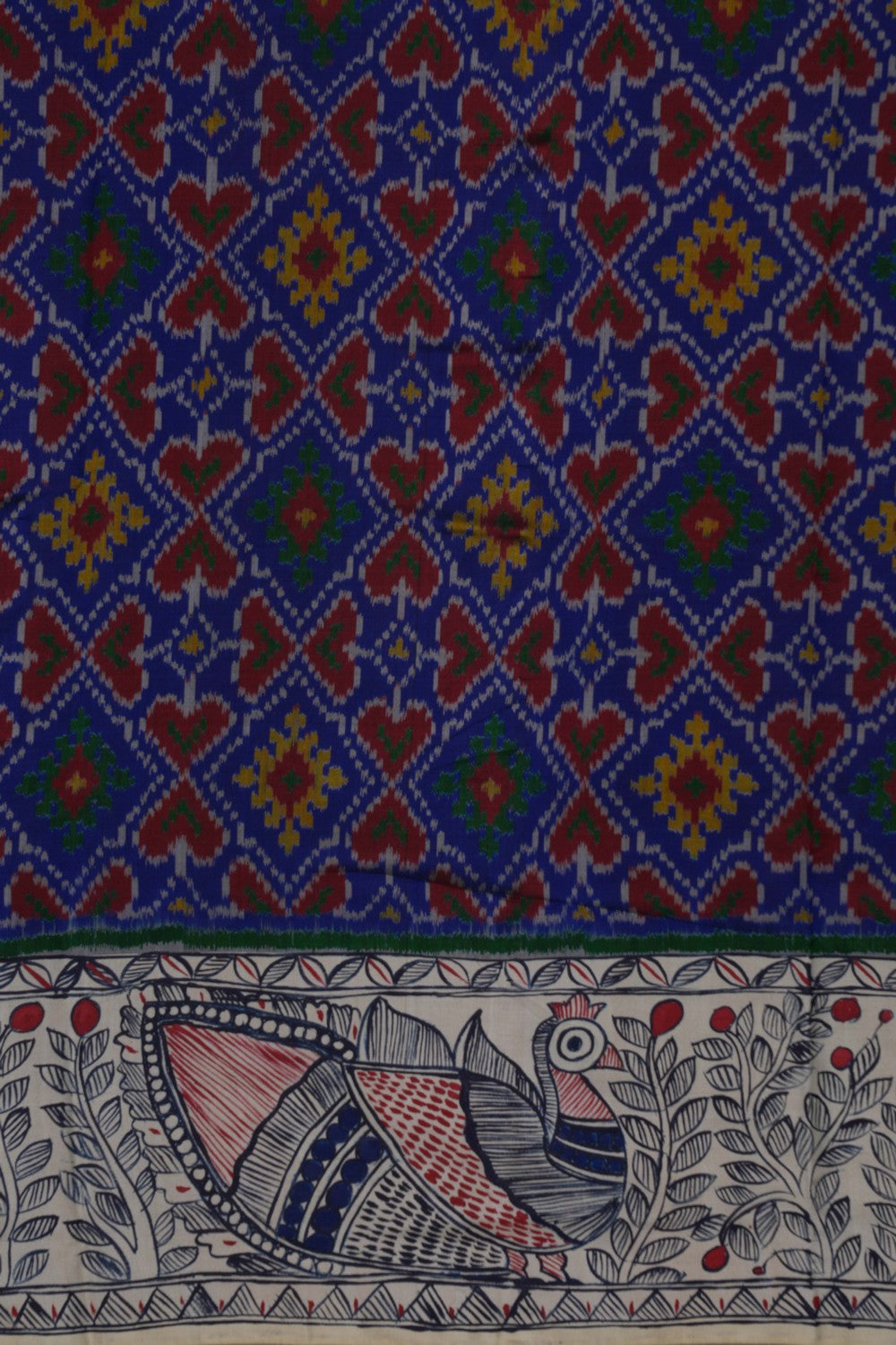 Image of Pochampally Patola Saree With Madhubani Painted Border