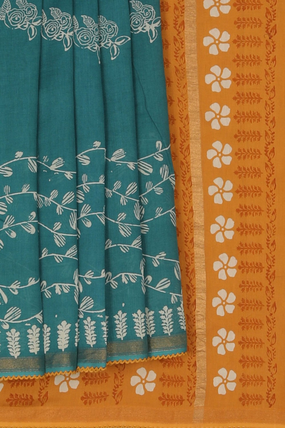 Image of Cotton Silk Teal Blue Saree