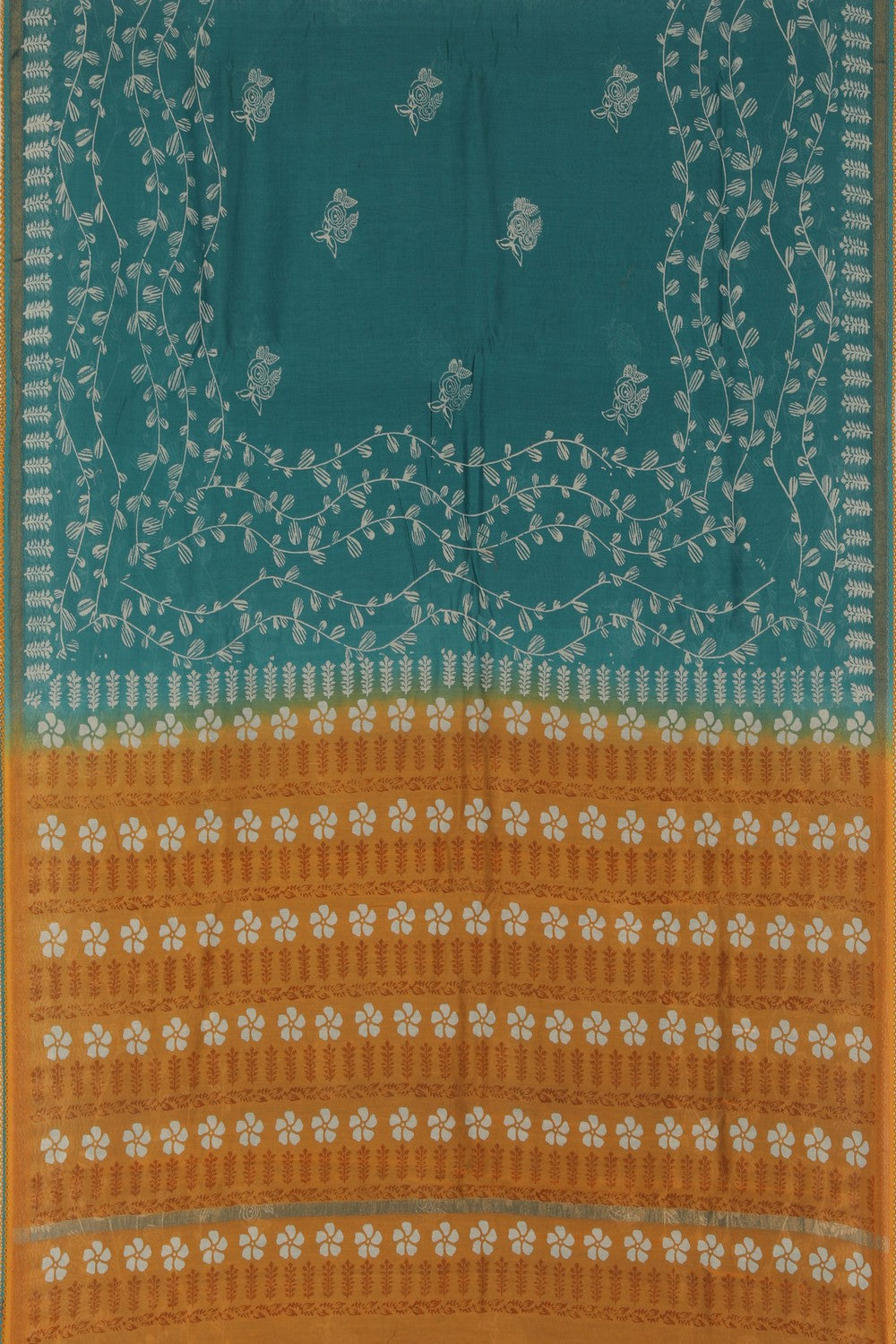 Image of Cotton Silk Teal Blue Saree