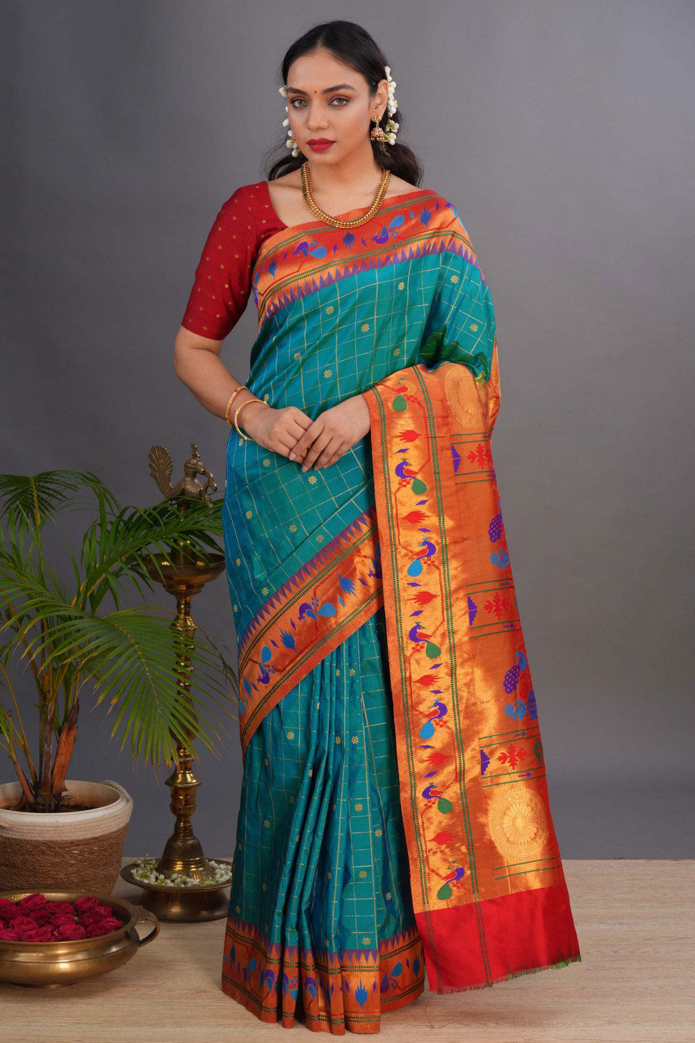Image of Paithani Teal Blue Saree