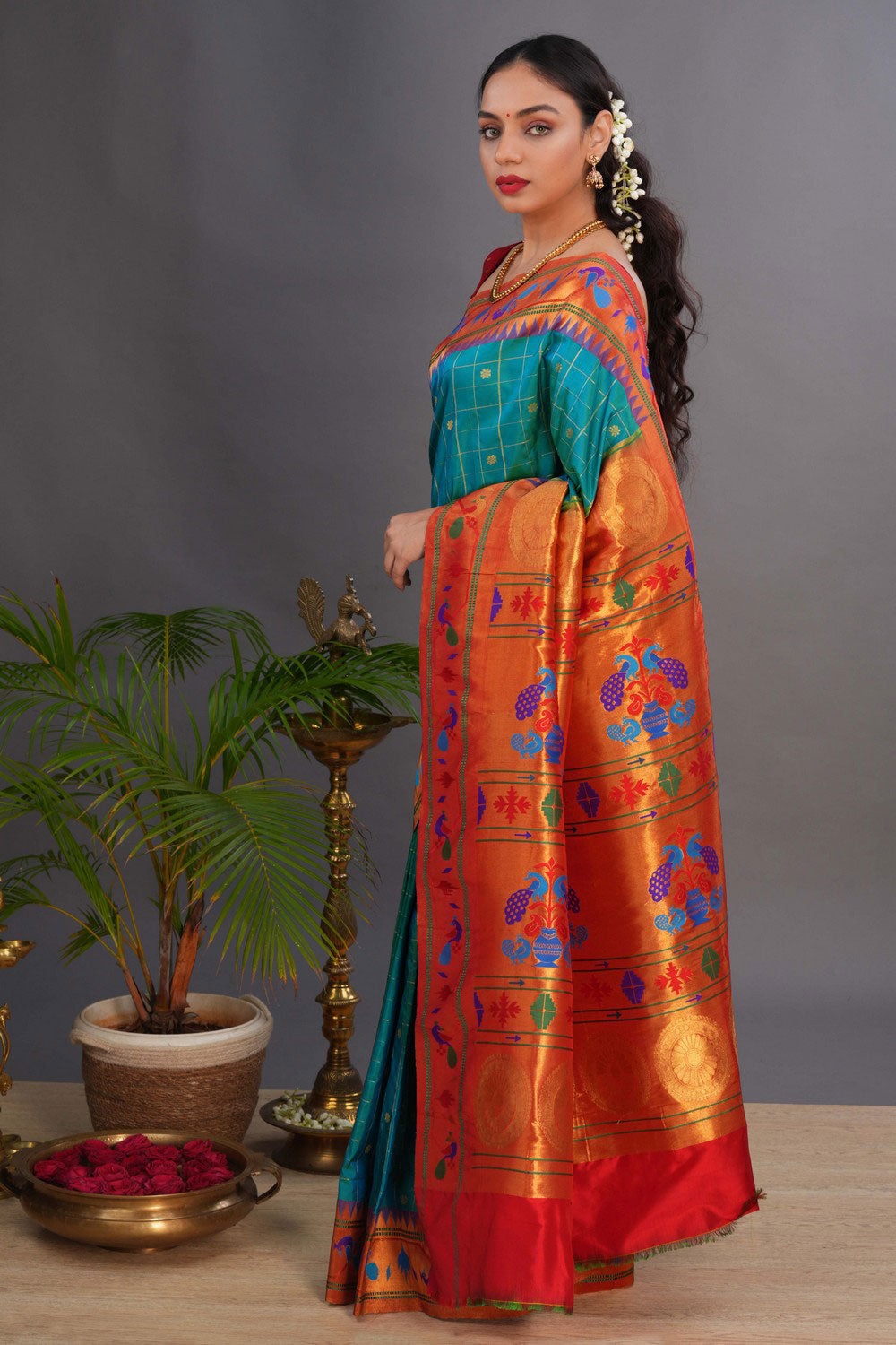 Paithani Teal Blue Saree
