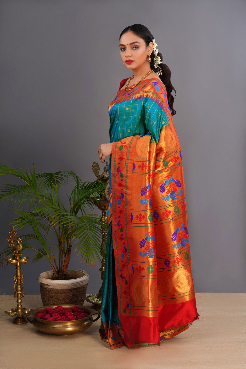 Image of Paithani Teal Blue Saree