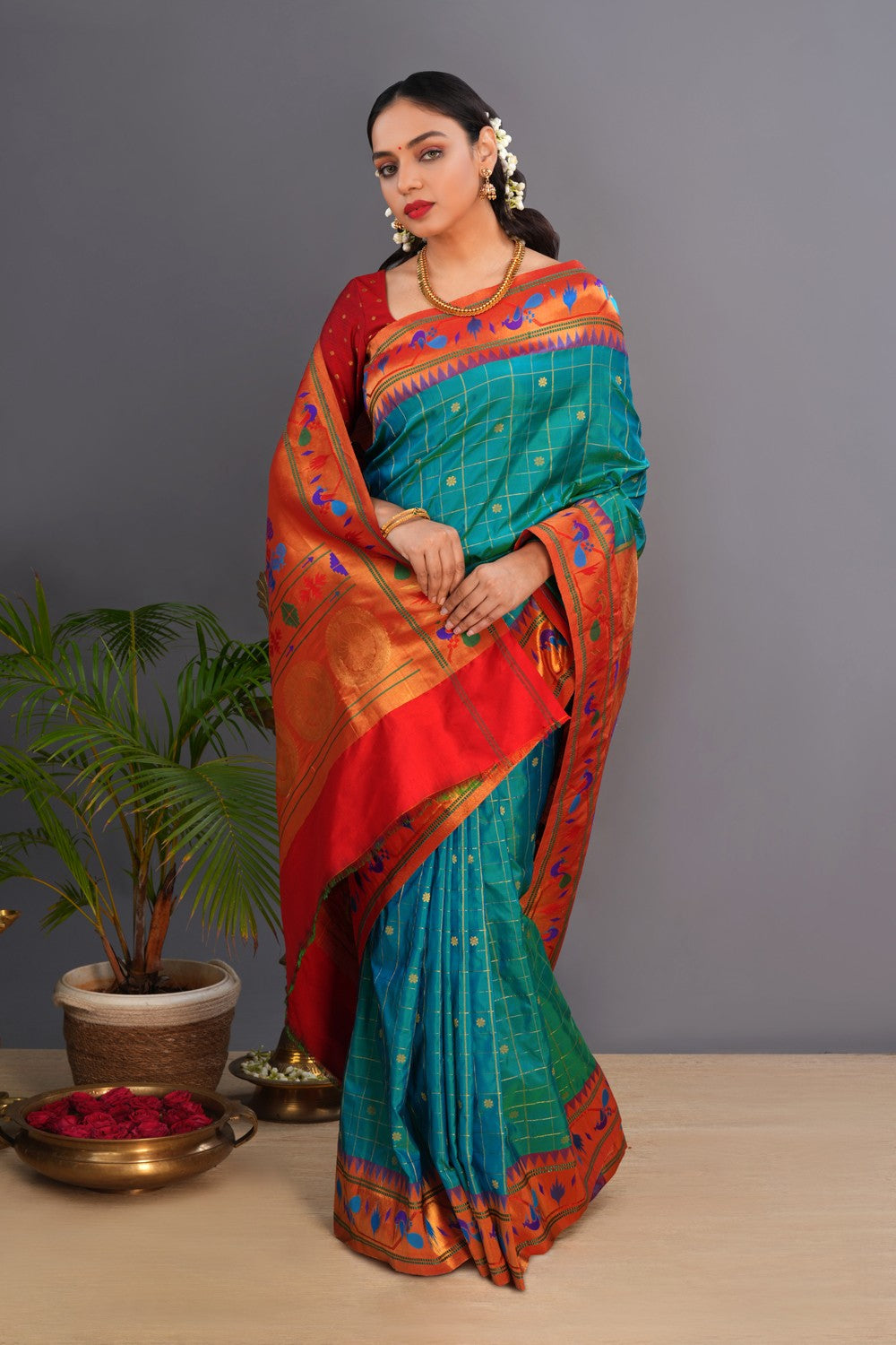 Image of Paithani Teal Blue Saree