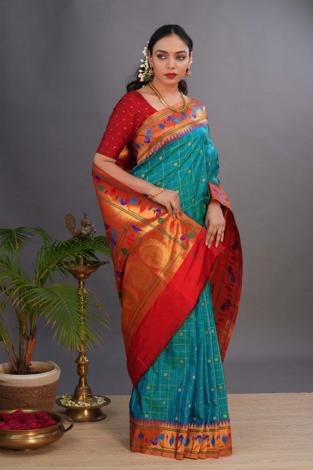 Paithani Teal Blue Saree