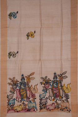 Image of Tussar Silk Off-White Saree