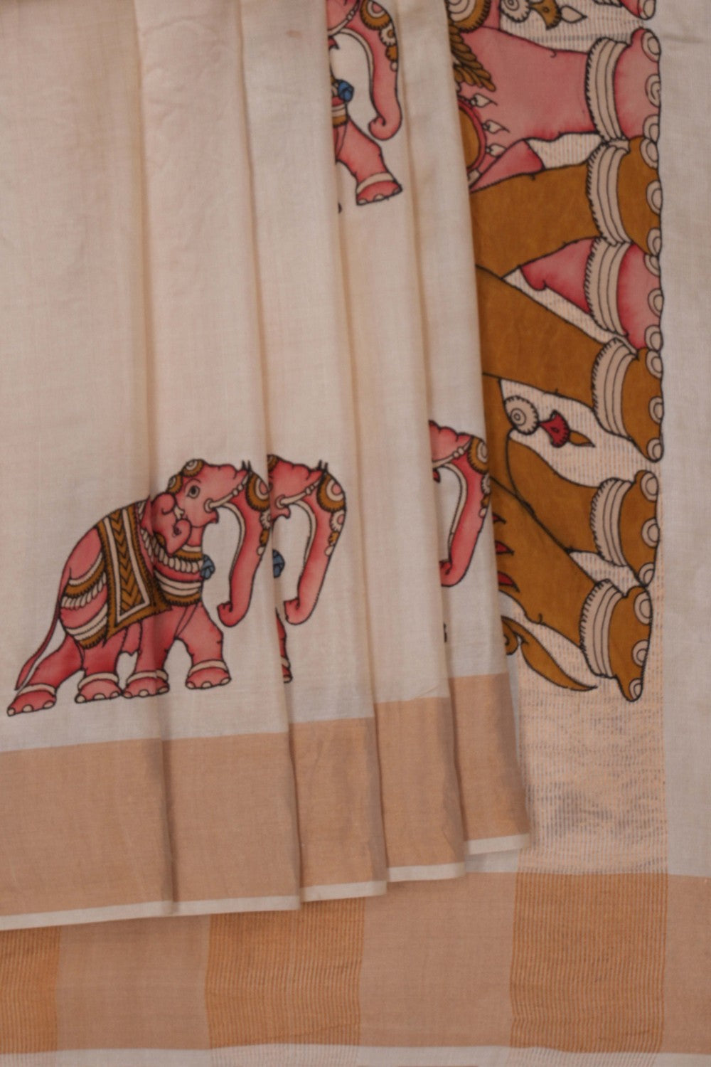 Image of Tussar Silk Off-White Saree