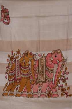 Image of Tussar Silk Off-White Saree