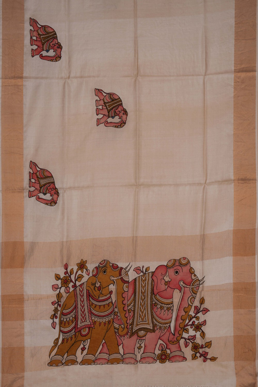 Image of Tussar Silk Off-White Saree