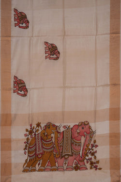 Image of Tussar Silk Off-White Saree