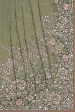 Image of A Sea Green Embroidery Saree