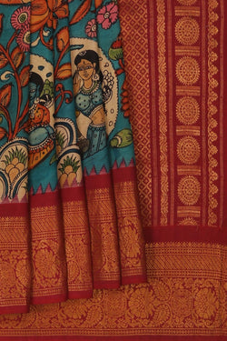Image of Kalamkari Blue Saree