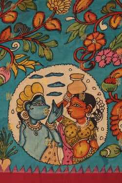 Image of Kalamkari Blue Saree