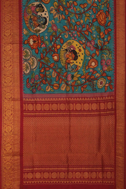Image of Kalamkari Blue Saree