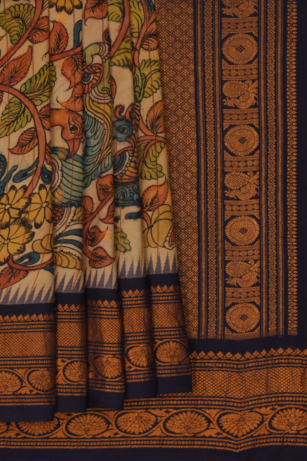 Kalamkari Yellow Saree