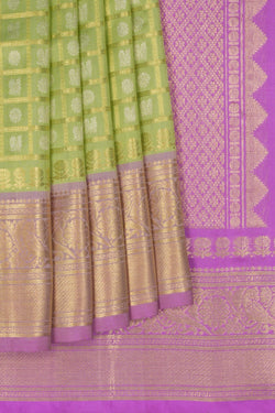 Image of Venkatagiri Silk Kattam Green Saree