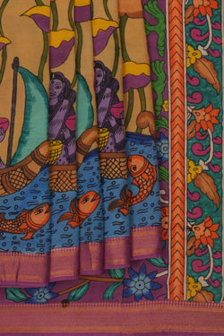 Image of Kalamkari Yellow Saree