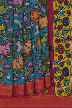 Image of Kalamkari Blue Saree